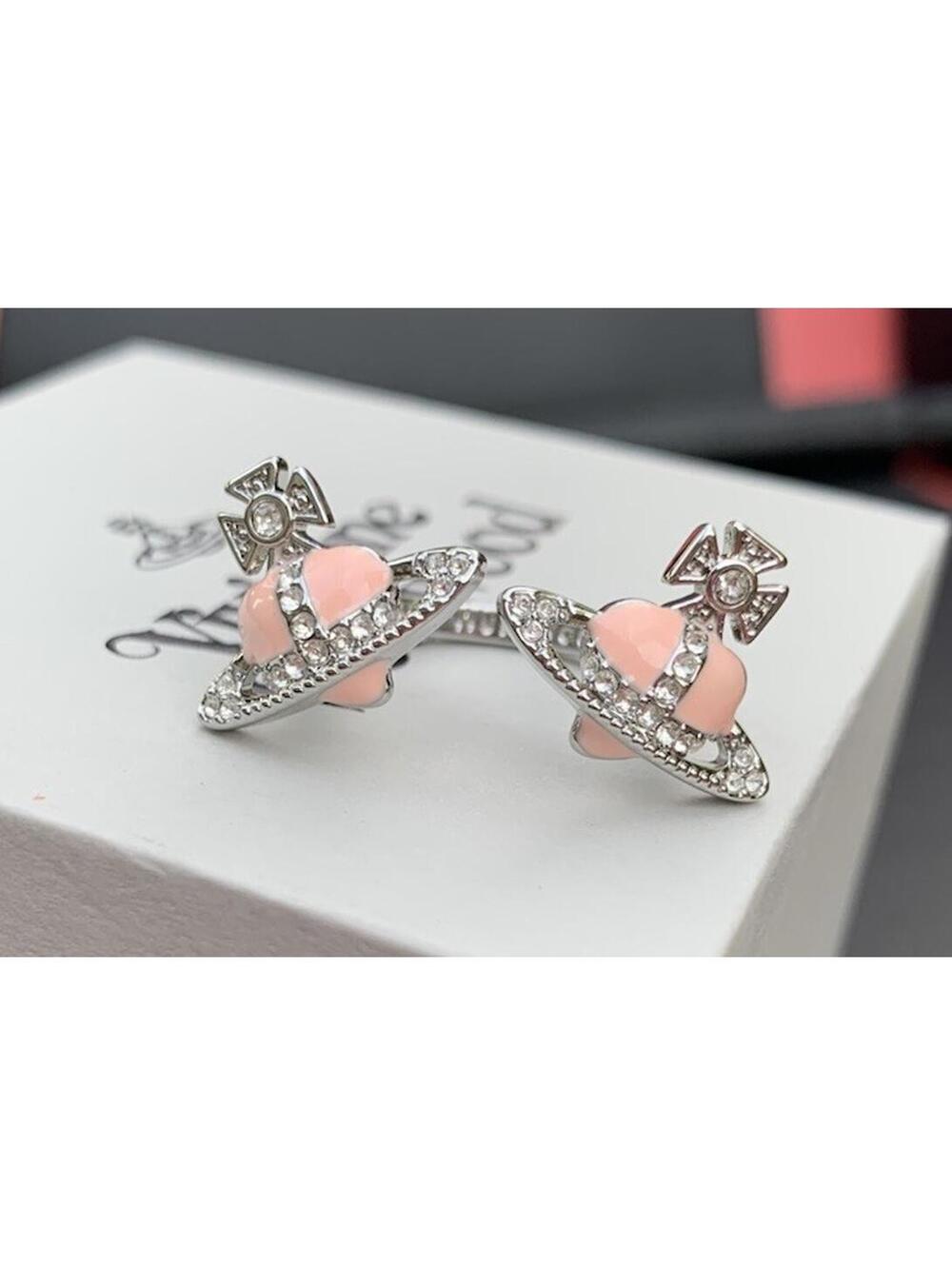 Vivienne Westwood Silver tone Double Pink Heart ring size 6-8 Diamanté Peach new